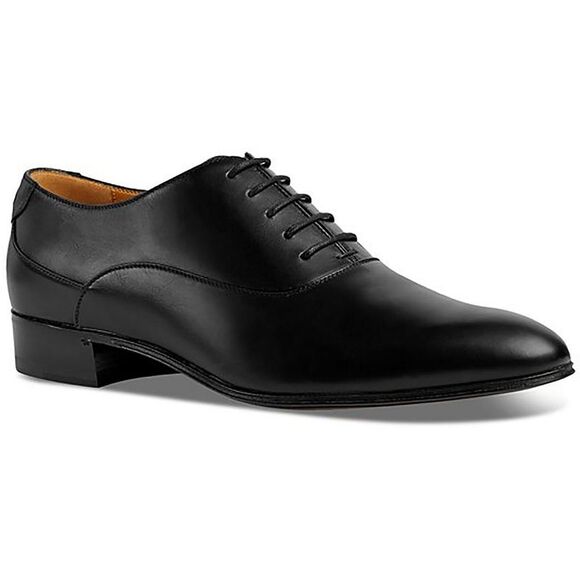 Gucci Mens Spirit Black Leather Toe-Cap Lace-Up Oxfords Shoes New - Picture 1 of 3